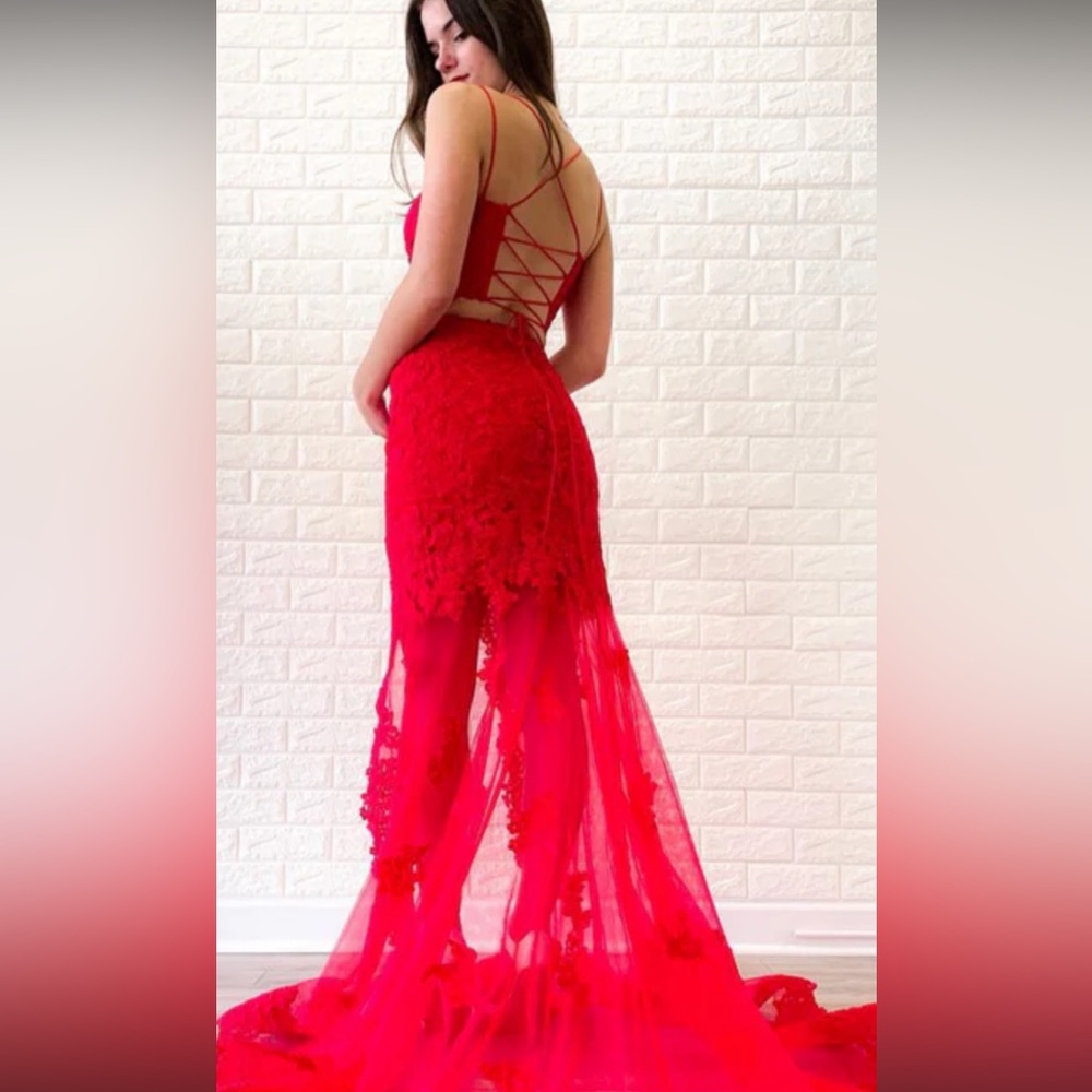 Sherri Hill Red Lace Prom Dress